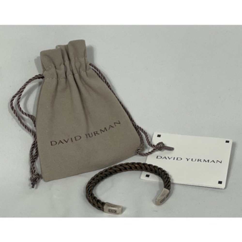 David Yurman Woven Cable Cuff Bracelet Sterling Silver Copper Pouch & Card